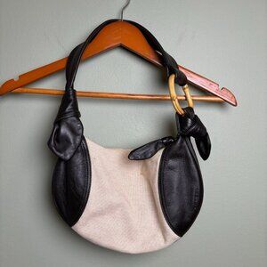 Lancel Shoulder Bag Sml Cream Canvas Brown *Leather Bamboo‎ Paris France Classic
